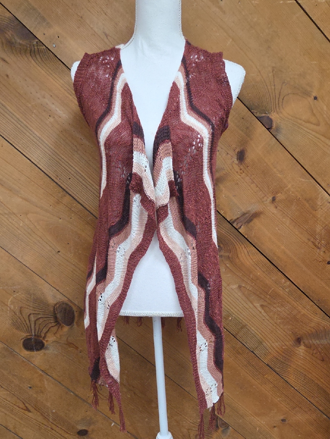 Rue21 Rust And Cream Open Knit Vest With Fringe. Medium. Boho